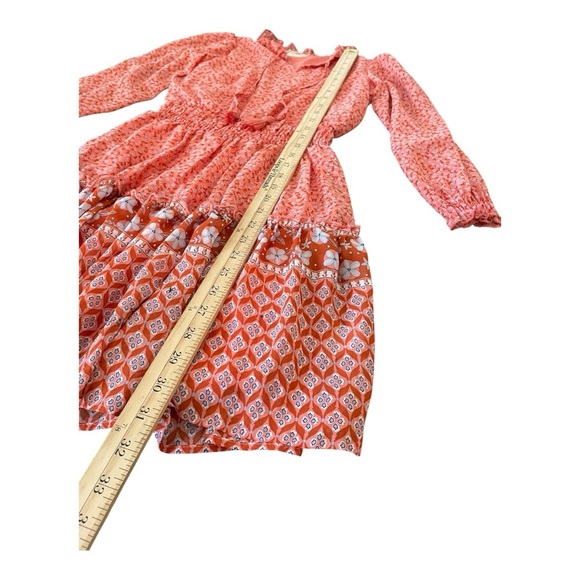 btween Pink Orange Smocked Ruffled Sundress long sleeve Dress Size 10 - Picture 6 of 10